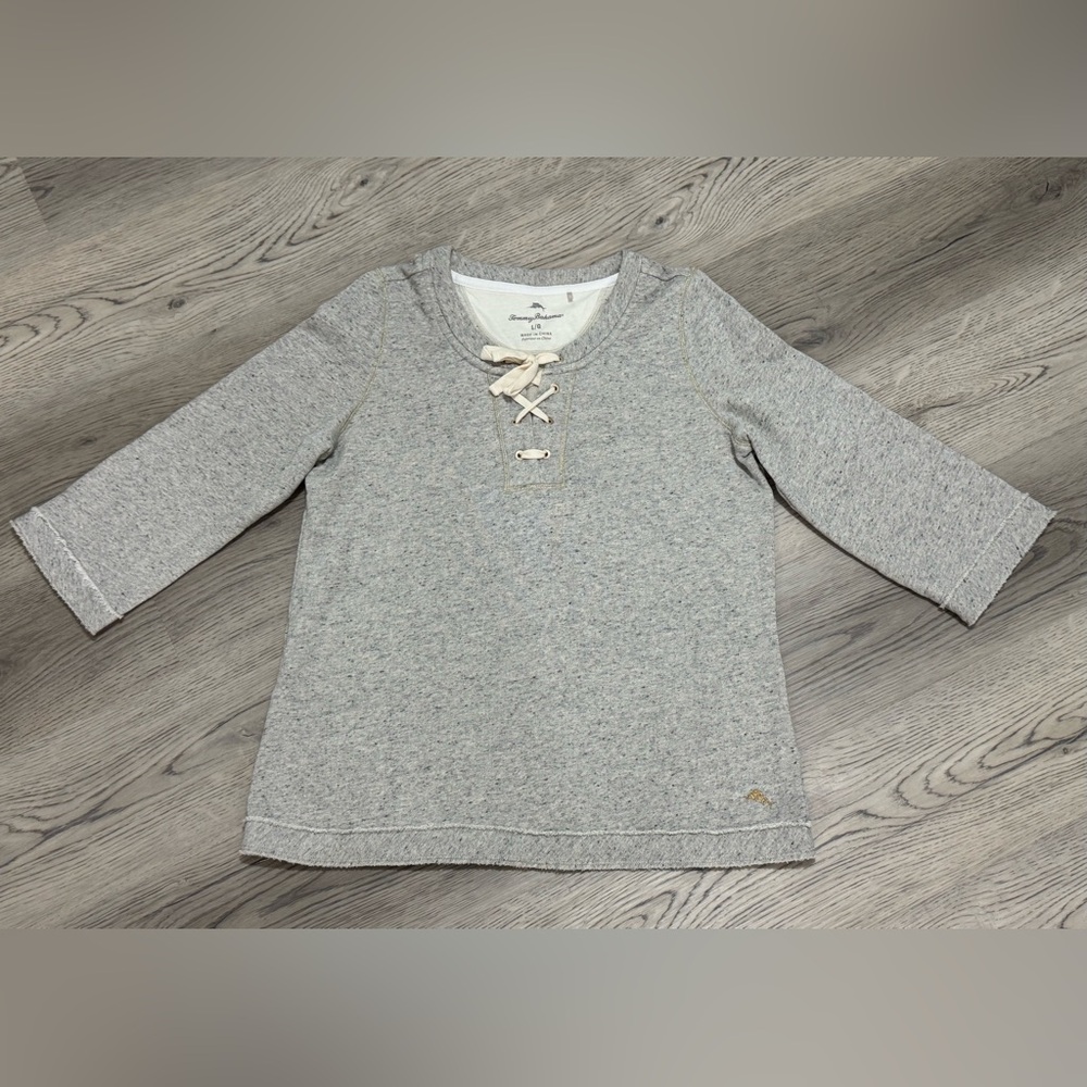 NEW Tommy Bahama Cotton Sparkling Sands Lace Up Tunic Sweatshirt Gray L - 168